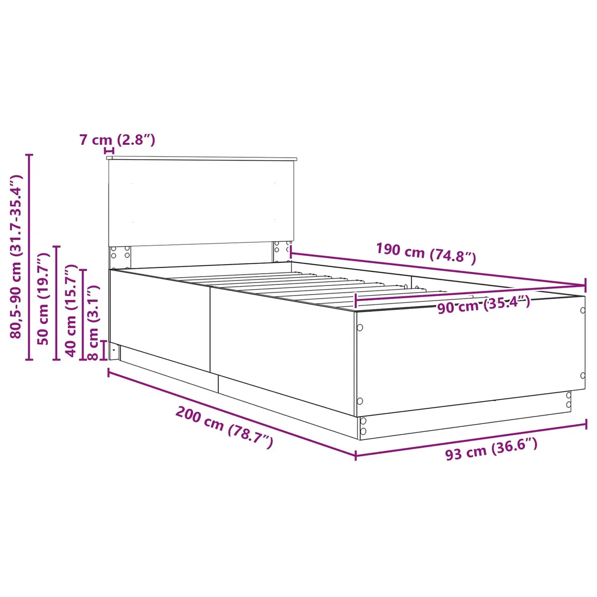 Bed Frame with Headboard 90 x 190 cm Engineered Wood Modern Contemporary Bedroom