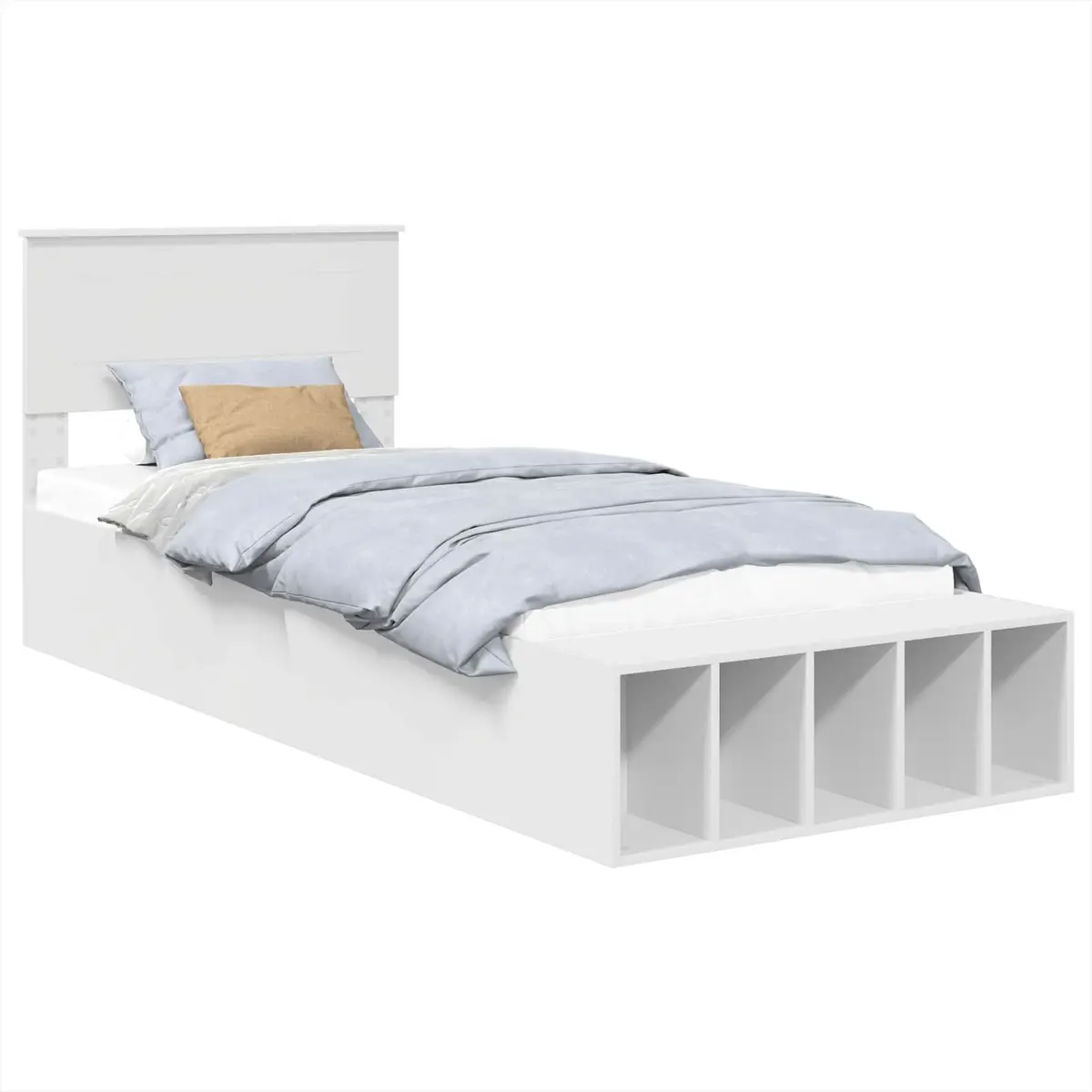 Bed Frame with Storage Shelf White 90 x 190 cm Adjustable Footboard