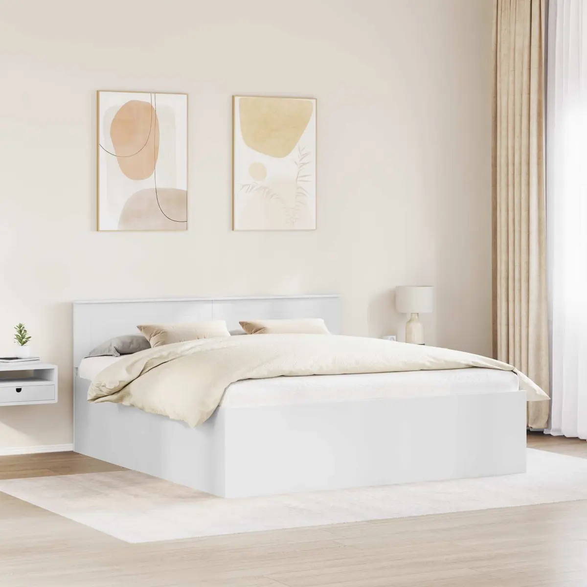 Bed Frame with Headboard White 180 x 200 cm Modern Bedroom Furniture Wood