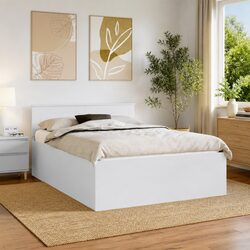 Bed Frame with Headboard White 150 x 200 cm Engineered Wood Modern Bedroom