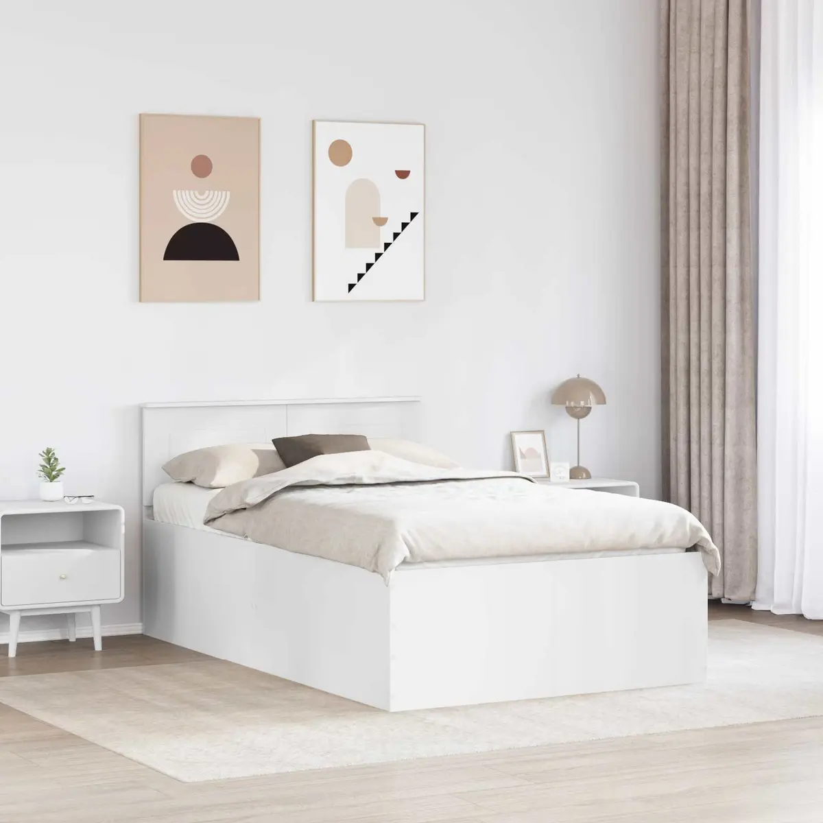 White Bed Frame and Headboard, 135 x 190 cm
