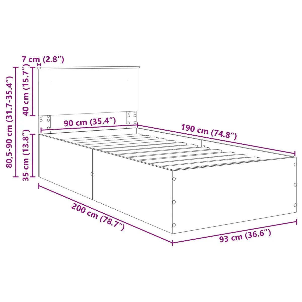 Bed Frame with Headboard Modern Platform White 90 x 190 cm