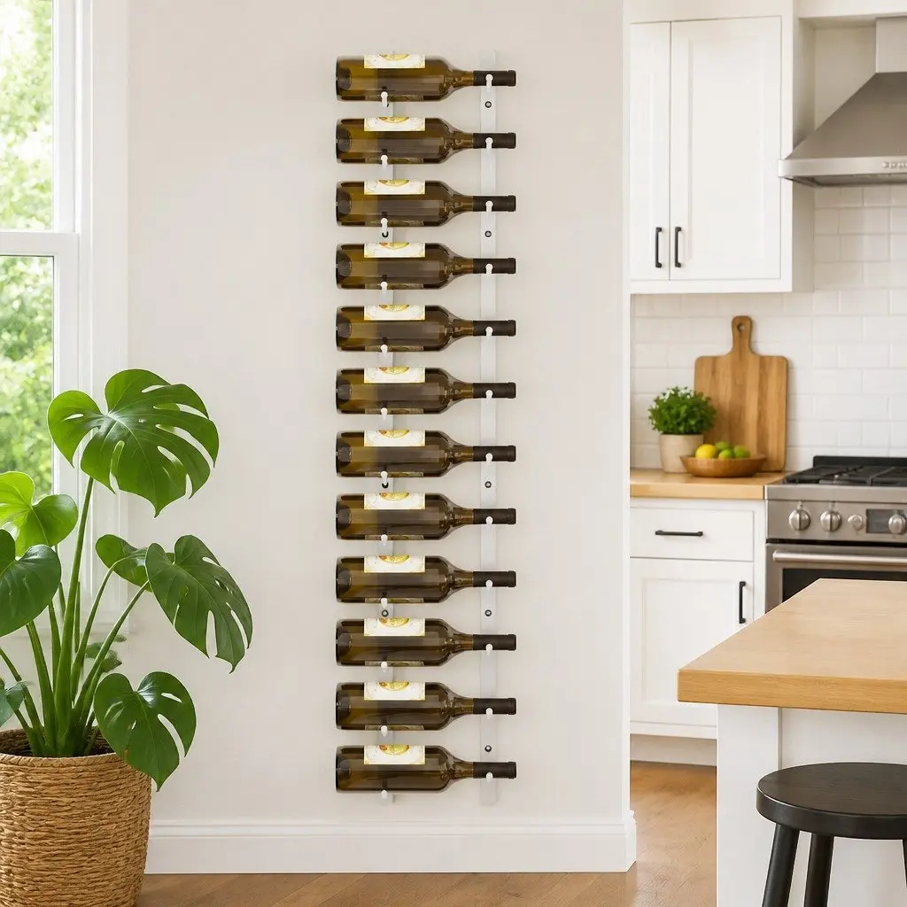 Wall Mounted Wine Rack 12 Bottle Storage White Iron Kitchen Organiser Holder