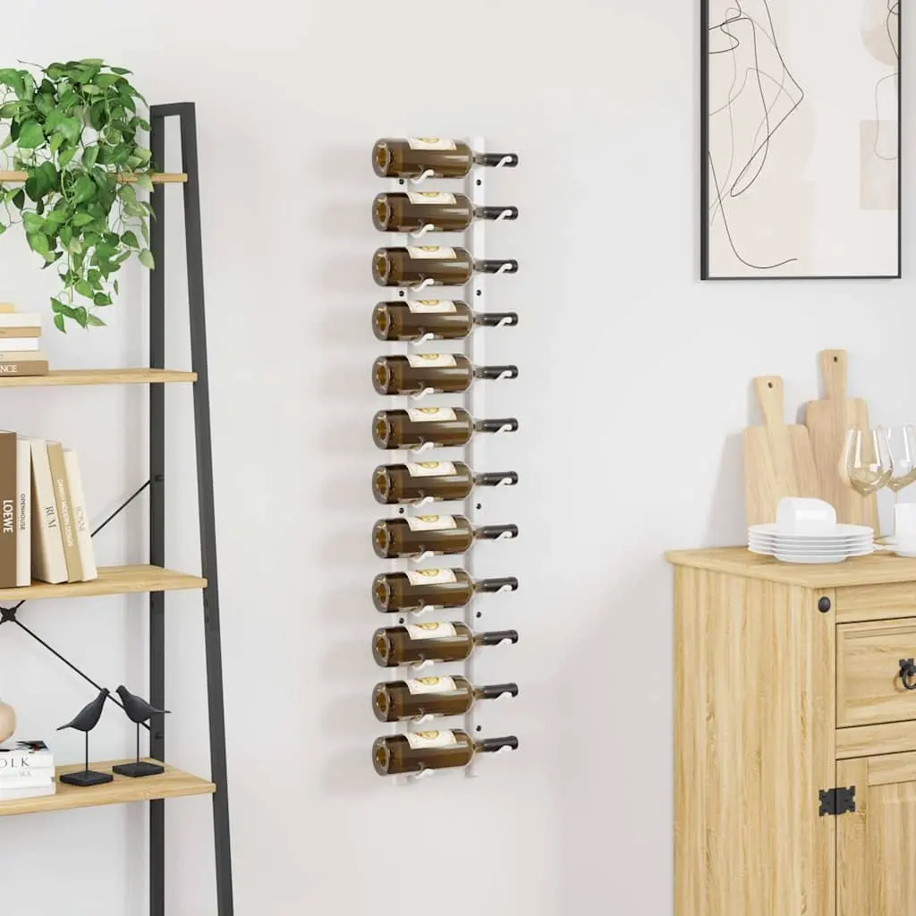 Wall Mounted Wine Rack 12 Bottle Storage White Iron Kitchen Organiser Holder