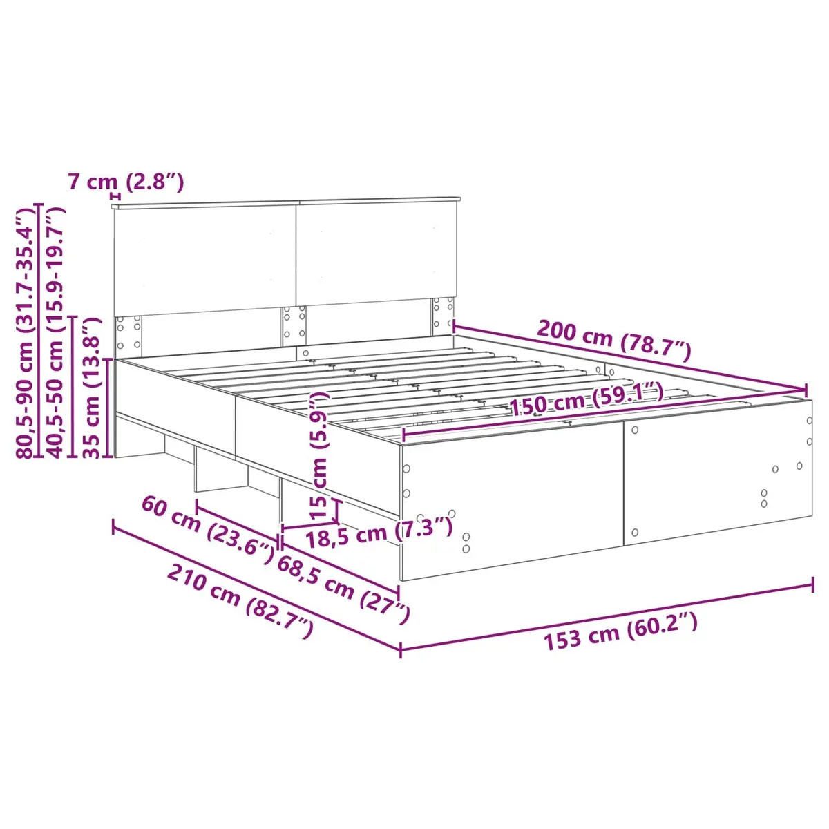 Bed Frame 150 x 200 cm Modern Engineered Wood with Headboard Brown Bedroom