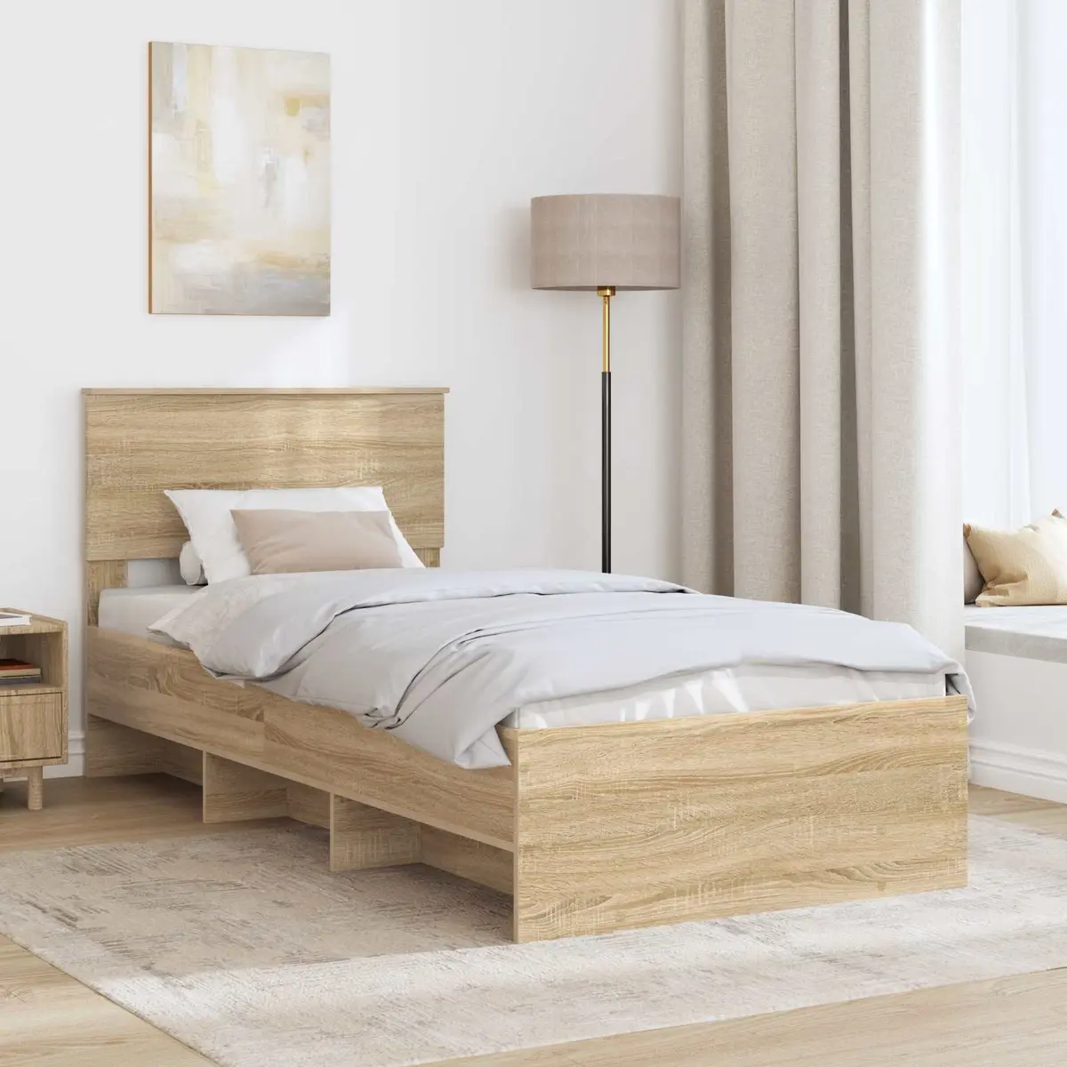 Bed Frame with Headboard Brown 90 x 200 cm Engineered Wood Modern