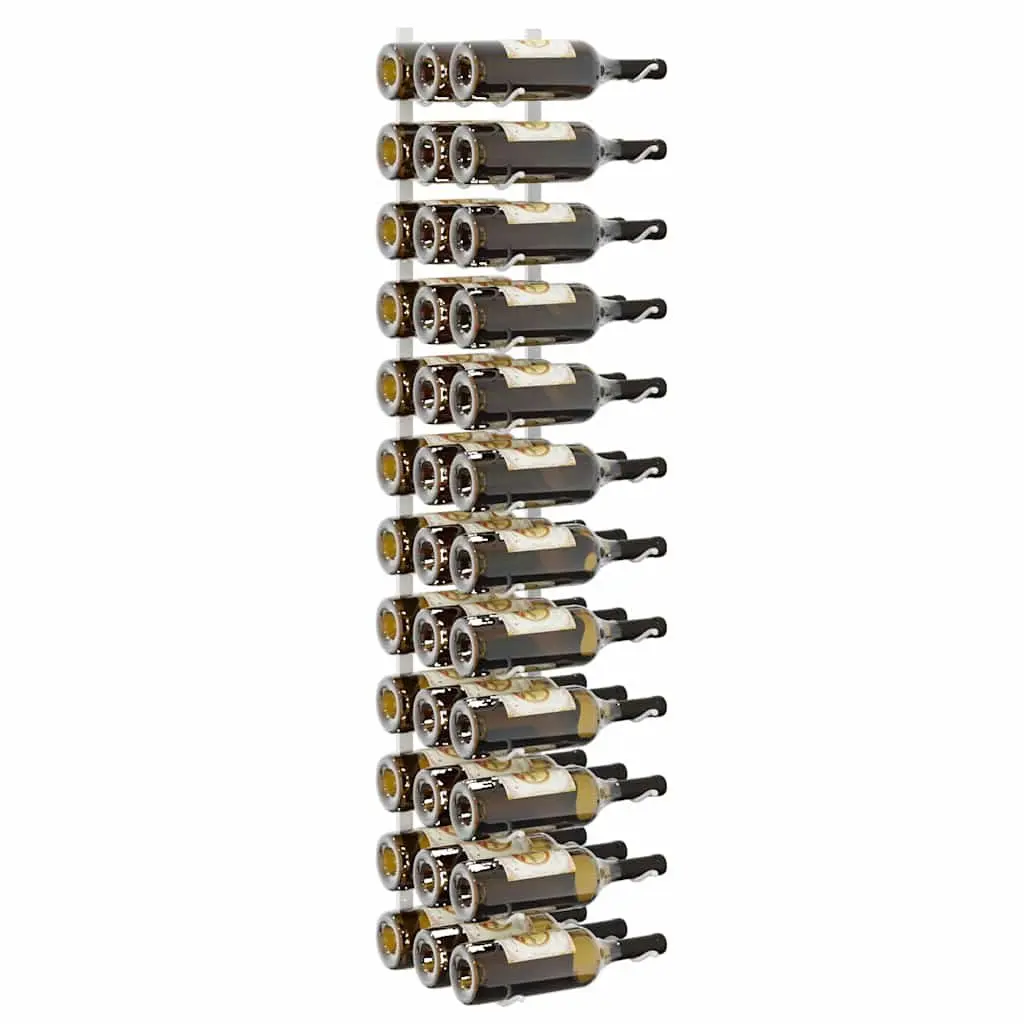 Wall Mounted Wine Rack 36 Bottles Storage White Iron Organizer Set 2 pcs
