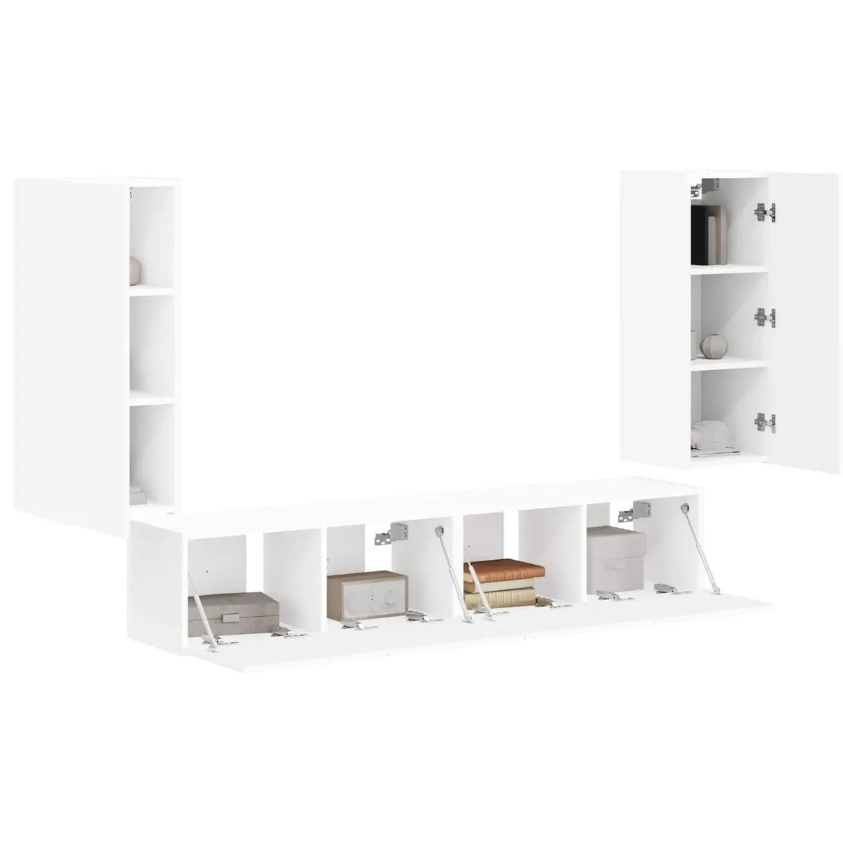 TV Wall Cabinet Set 4 Pcs White Modern Wall-Mounted Storage Shelves Living Room
