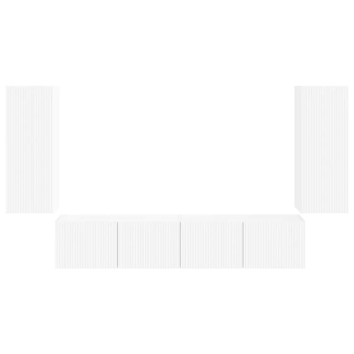 TV Wall Cabinet Set 4 Pcs White Modern Wall-Mounted Storage Shelves Living Room