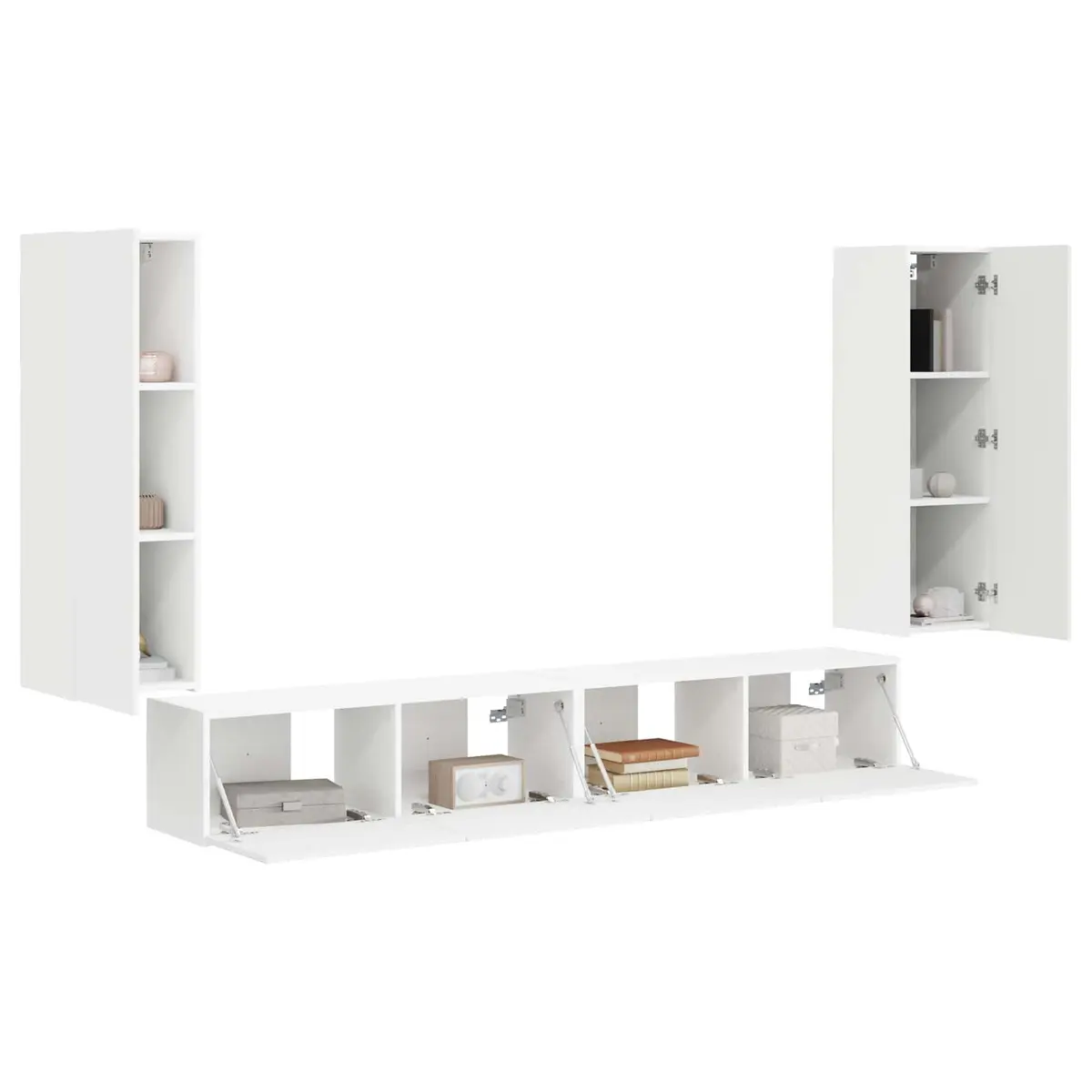 4-Piece White TV Cabinet for Media Organization