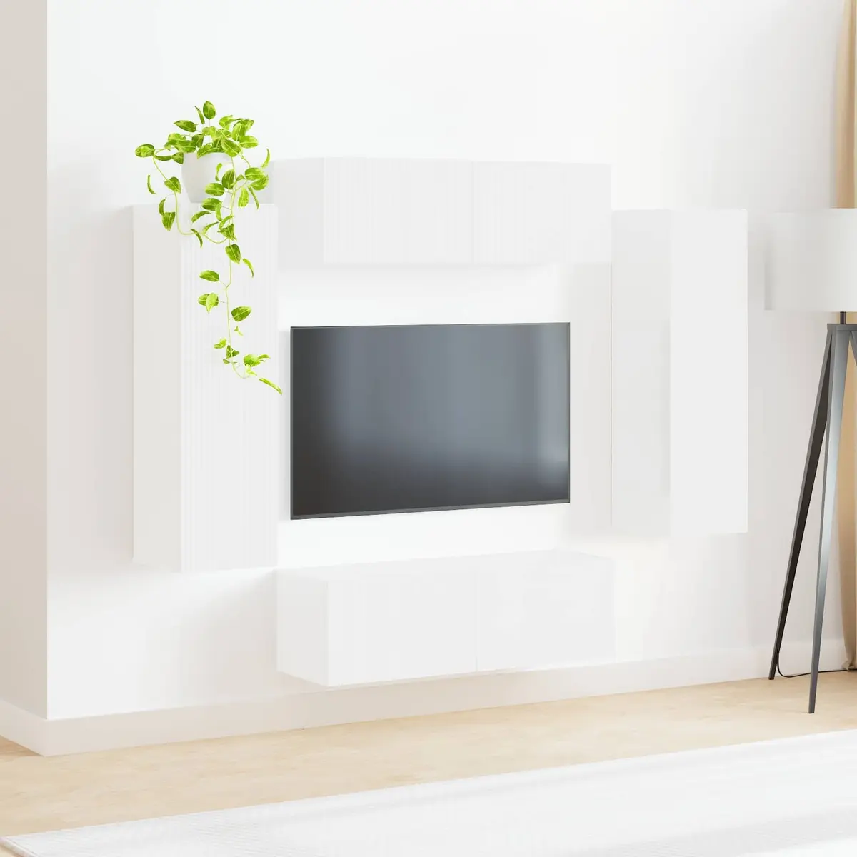 4-Piece White TV Cabinet for Media Organization