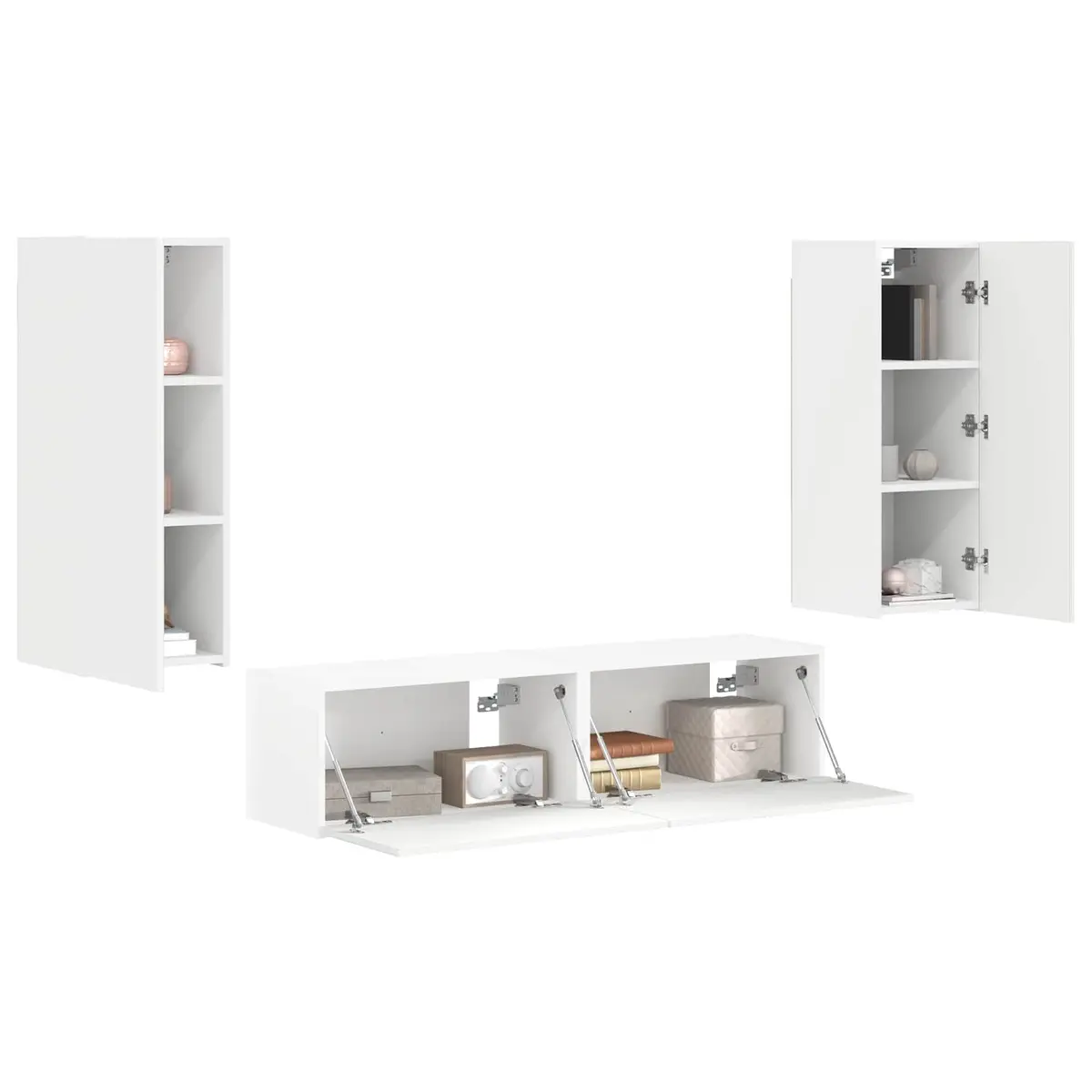 Wall-mounted TV Cabinet Set White Modern Storage Unit 2 Pieces
