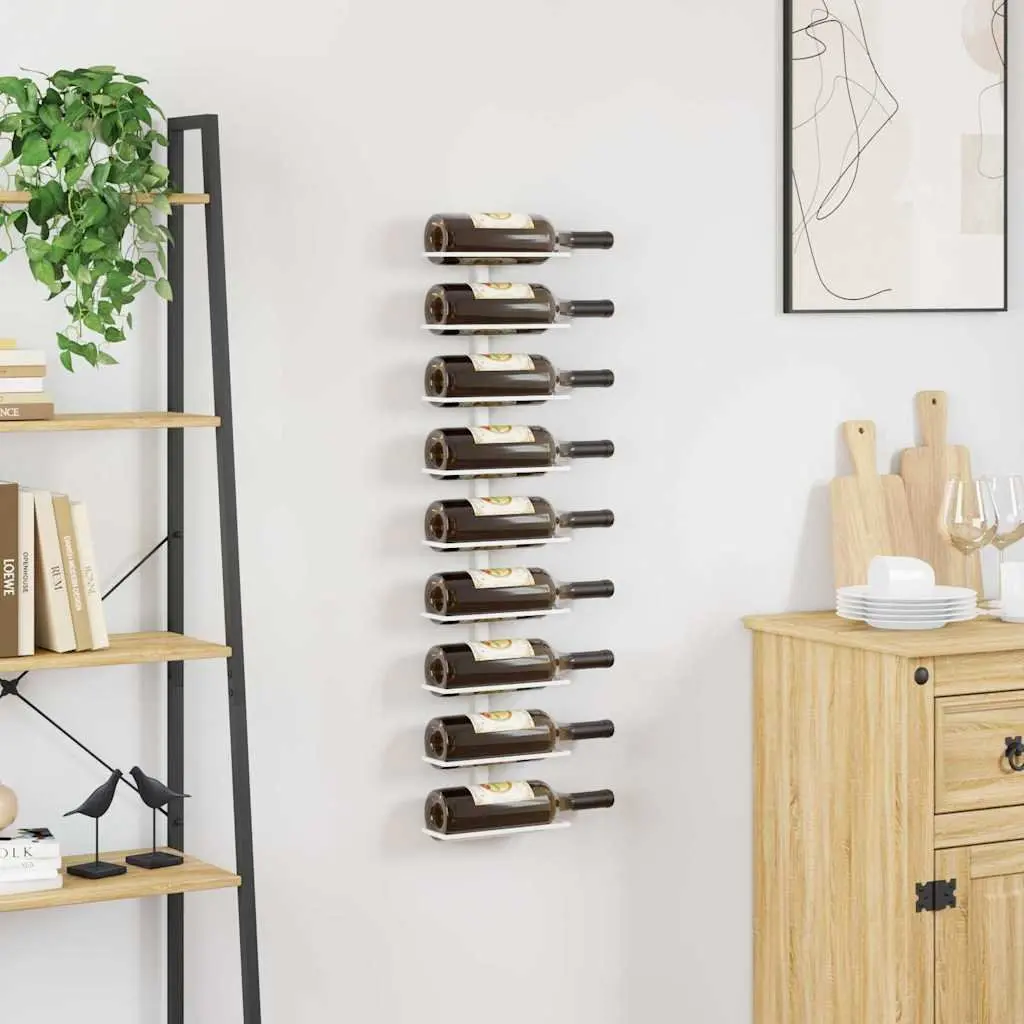 Wall-mounted Wine Rack Modern Kitchen Storage 9 Bottle Holder White Iron