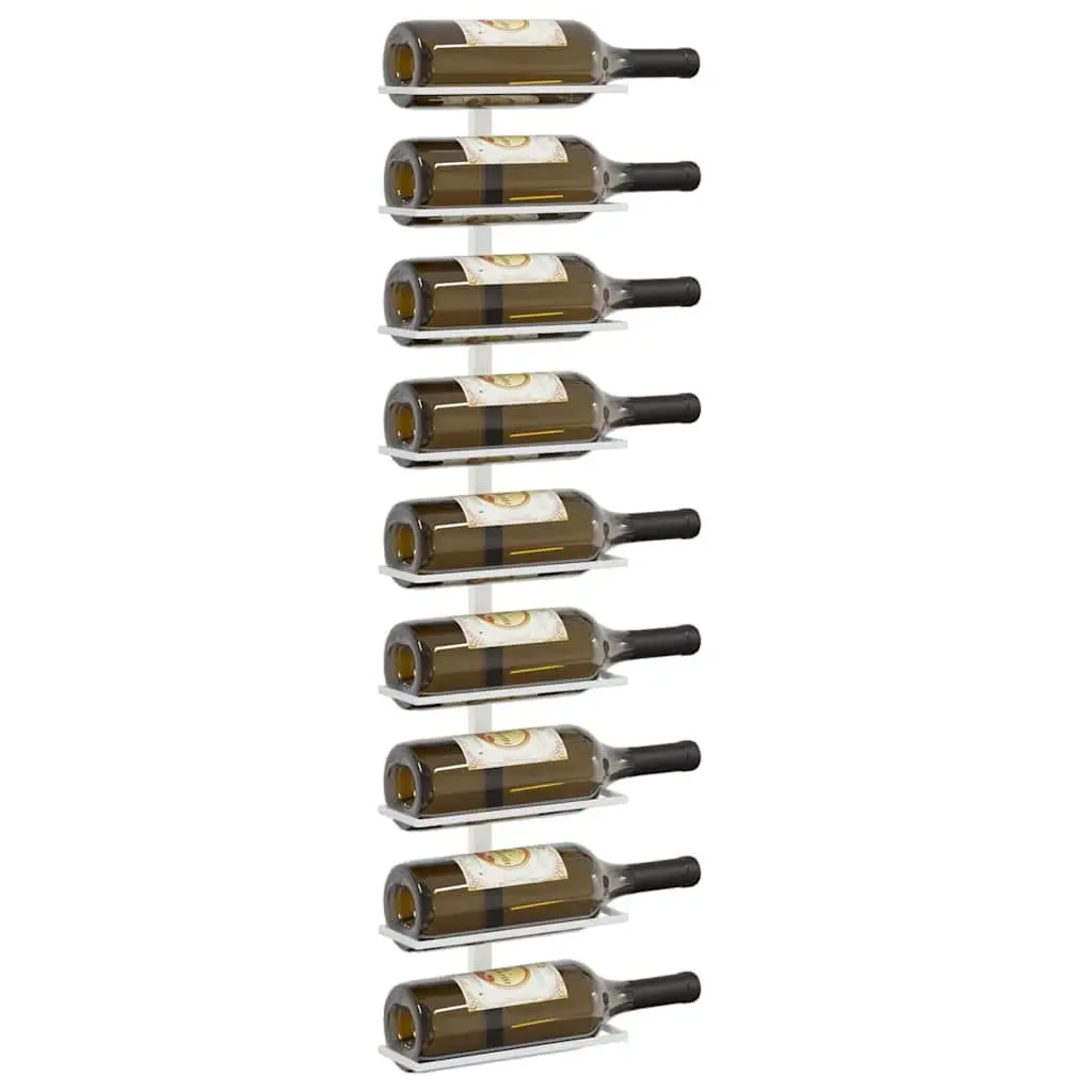 Wall-Mounted Wine Rack 9 Bottle Holder White Iron Storage Kitchen Organizer 2