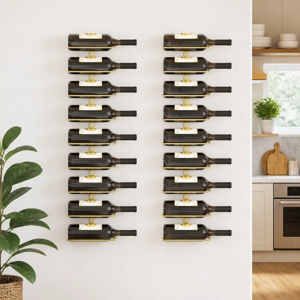 Wall-mounted Wine Rack Gold Iron 9 Bottles Storage Organiser