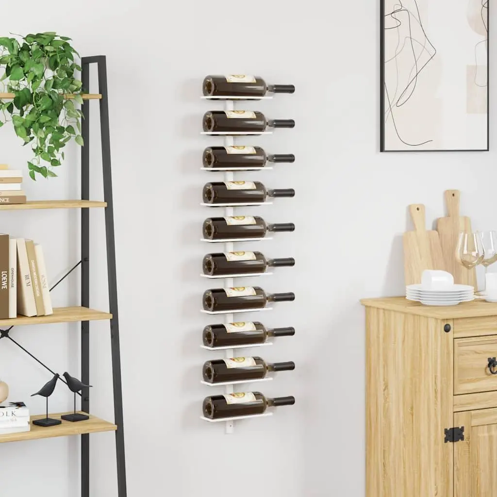 Wall-mounted Wine Rack 10 Bottle Holder White Metal Storage Kitchen Bar