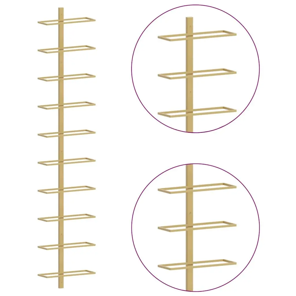 Wall-mounted Wine Rack Gold Metal Storage Organiser for 10 Bottles