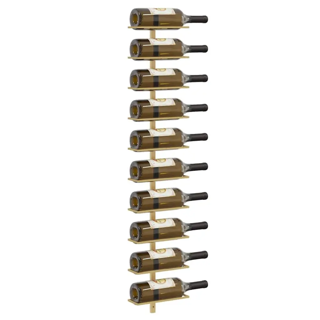 Wall-mounted Wine Rack Gold Metal Storage Organiser for 10 Bottles