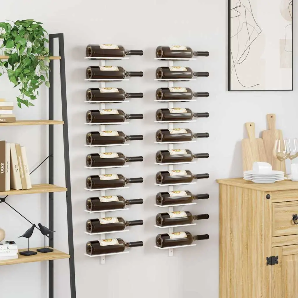 Wall-mounted Wine Rack 10 Bottle Holder White Metal Storage Kitchen Set of 2
