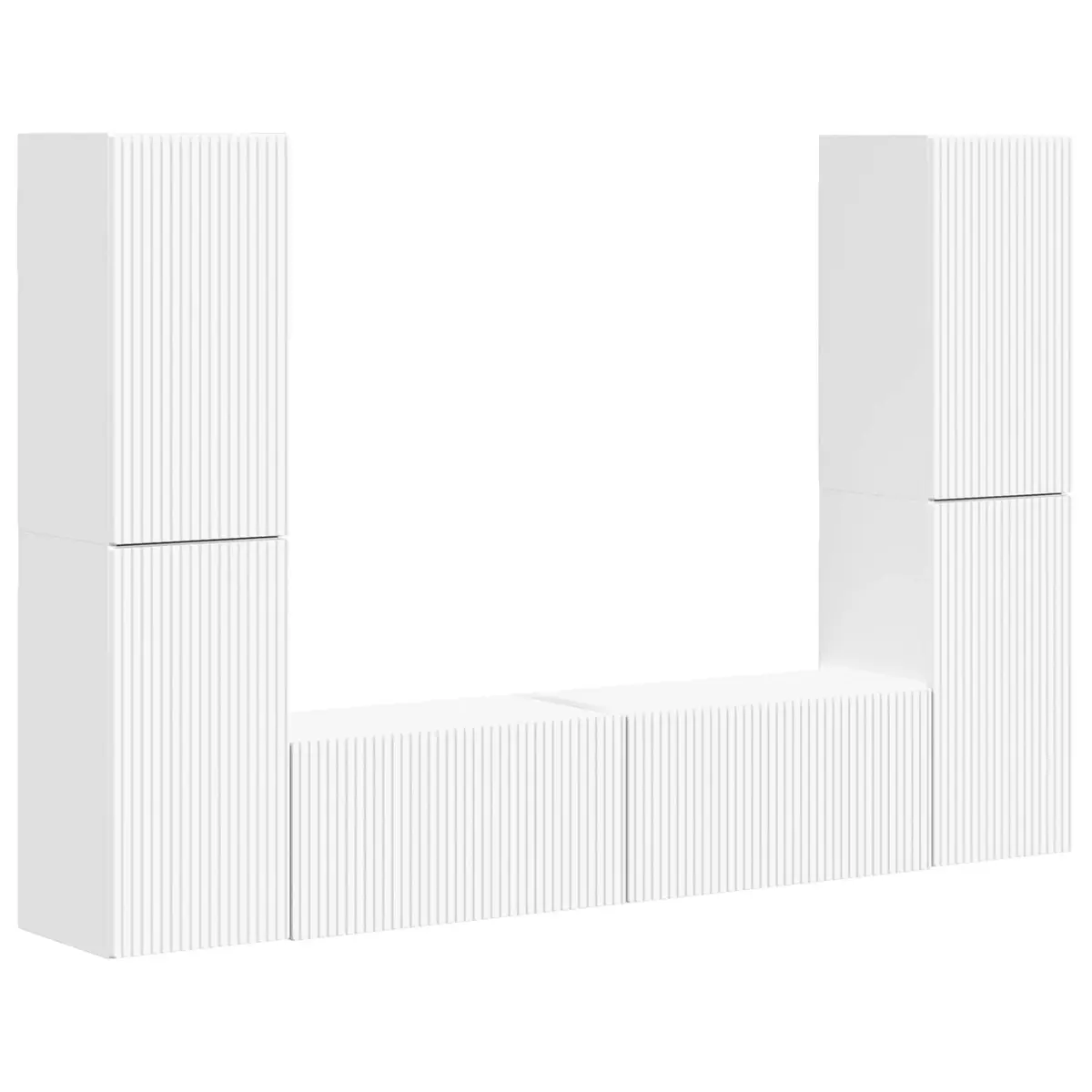 TV Cabinet Set Modern Minimalist White 6 Piece Storage Unit