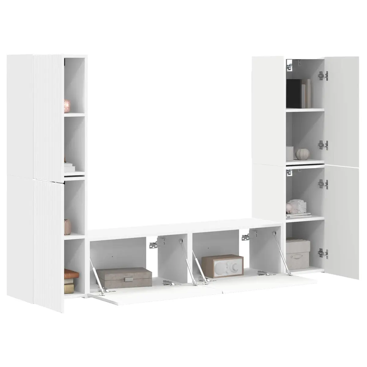 TV Cabinet Set Modern Minimalist White 6 Piece Storage Unit