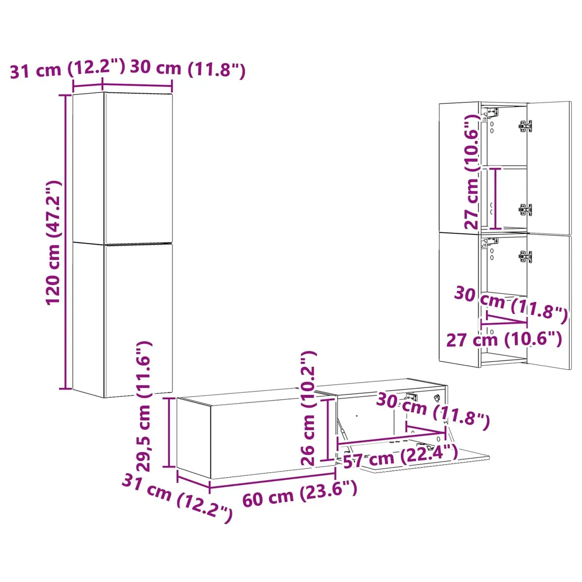 6-Piece White TV Cabinet