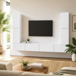 Friendly 8-Piece White TV Cabinet Set for Home