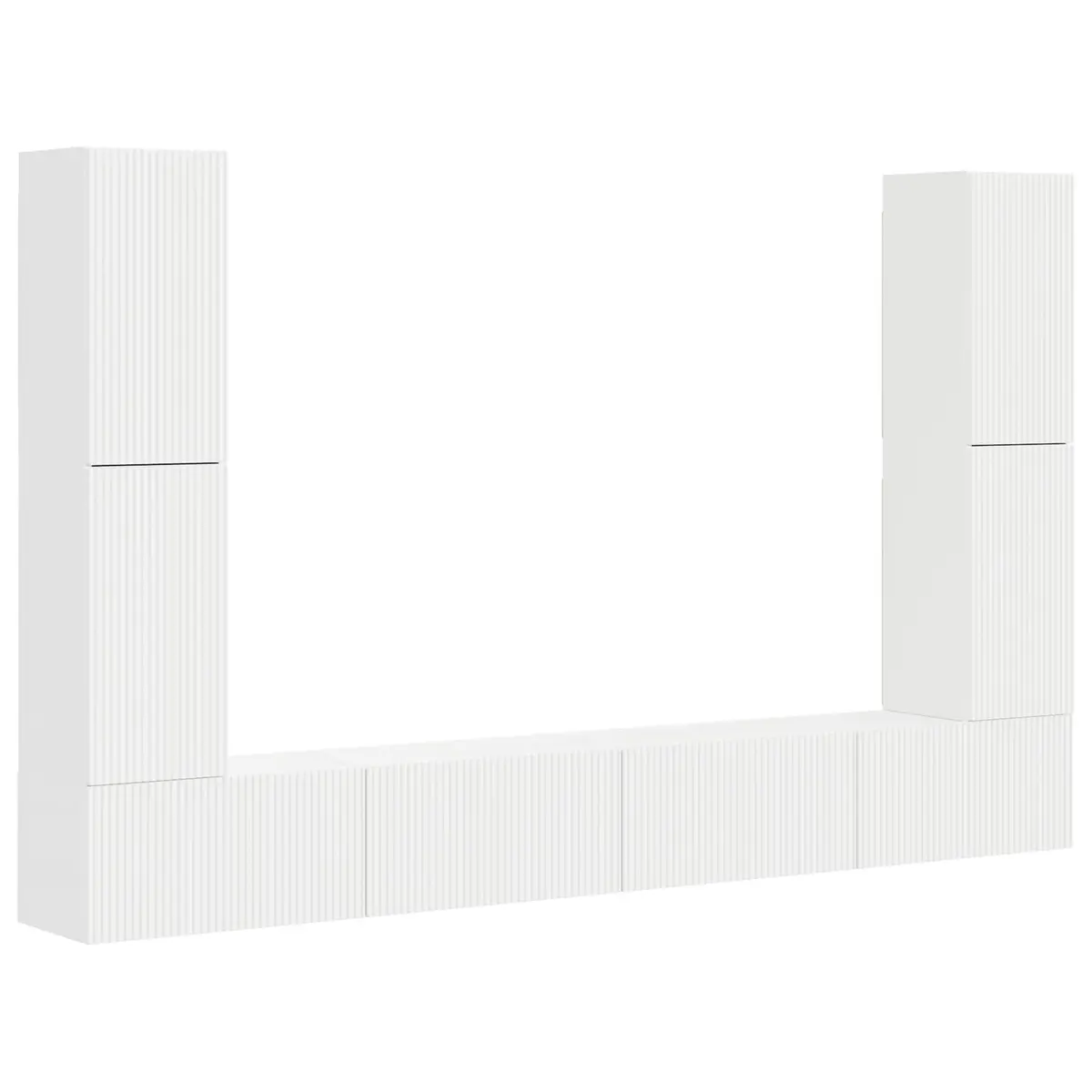TV Cabinet Set 8 Pieces White Engineered Wood Entertainment Storage Furniture