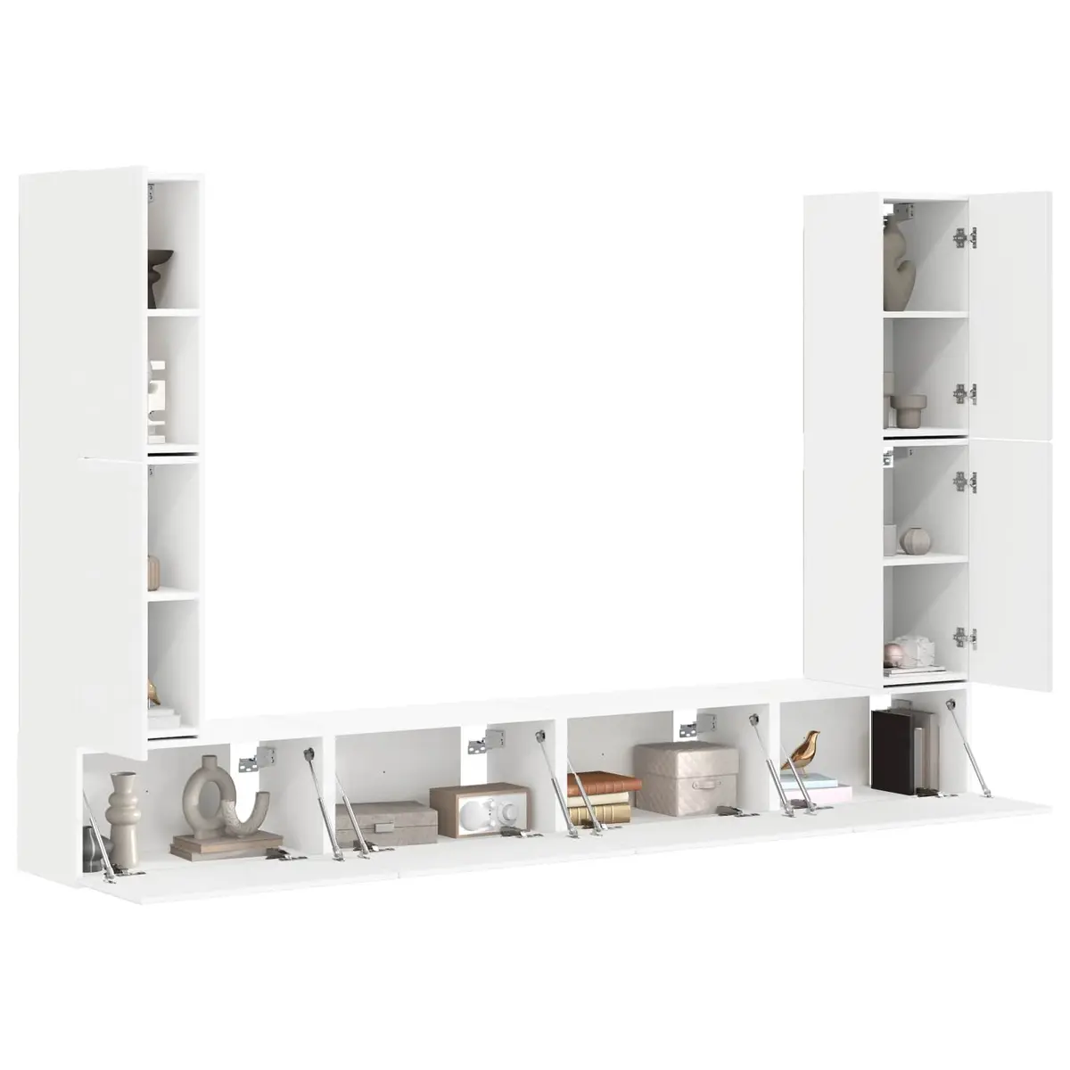TV Cabinet Set 8 Pieces White Engineered Wood Entertainment Storage Furniture