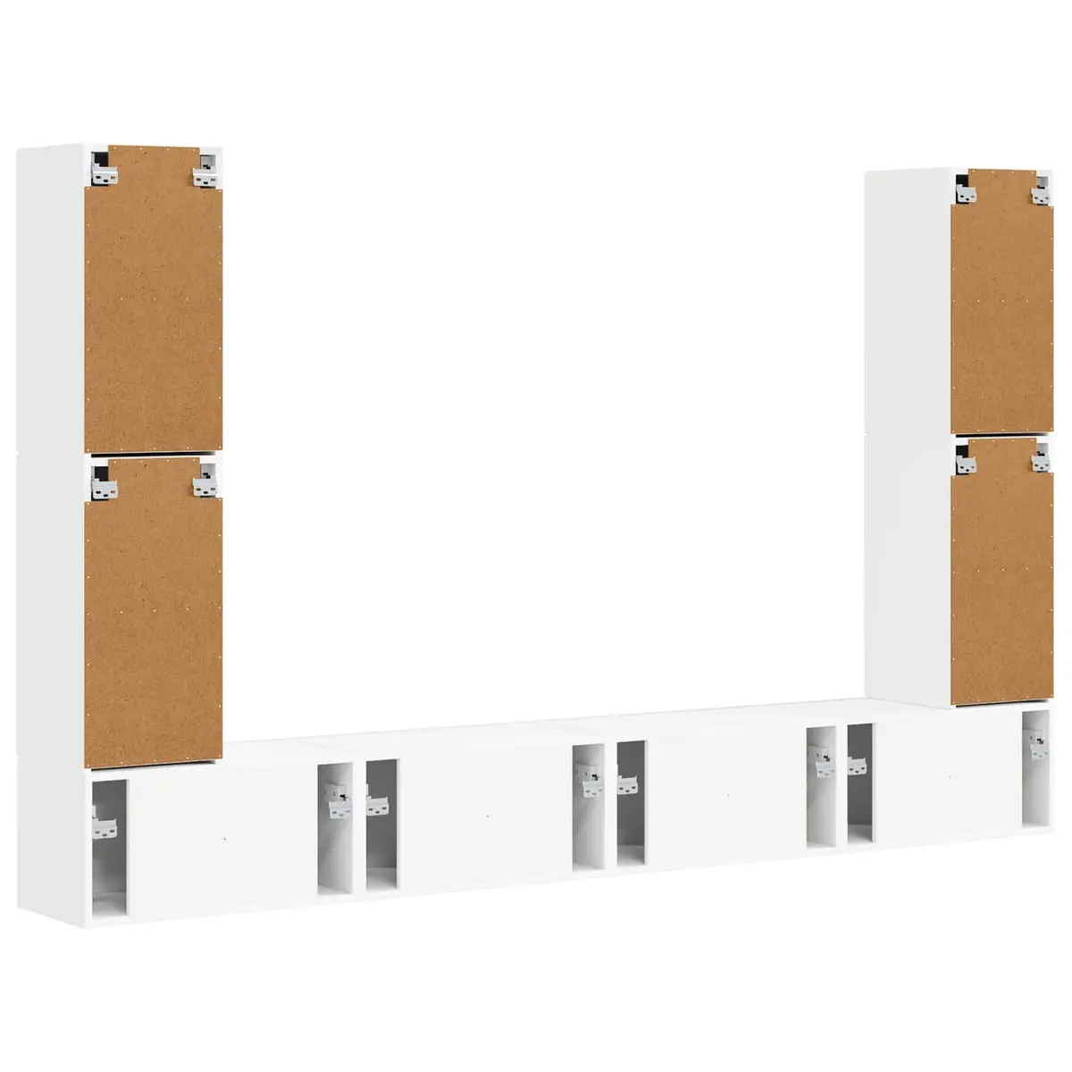 TV Cabinet Set 8 Pieces White Engineered Wood Entertainment Storage Furniture