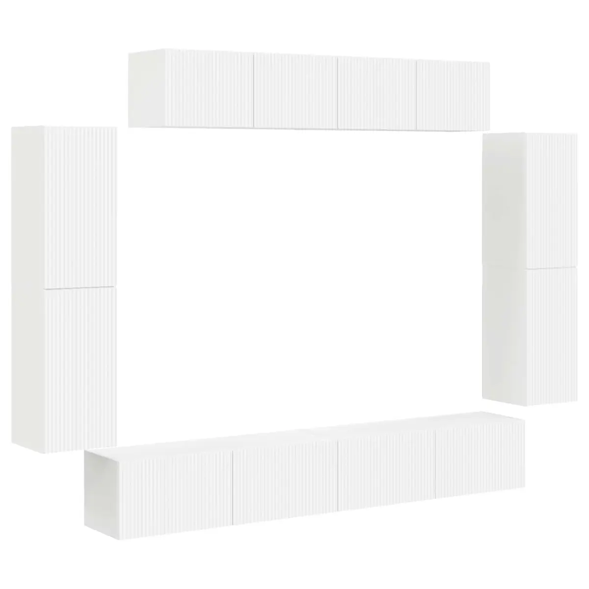 White Wall Mounted TV Cabinet Set 8 Piece Storage Unit for Organized Living Room