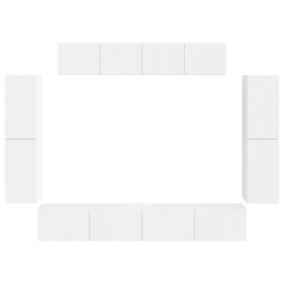 White Wall Mounted TV Cabinet Set 8 Piece Storage Unit for Organized Living Room