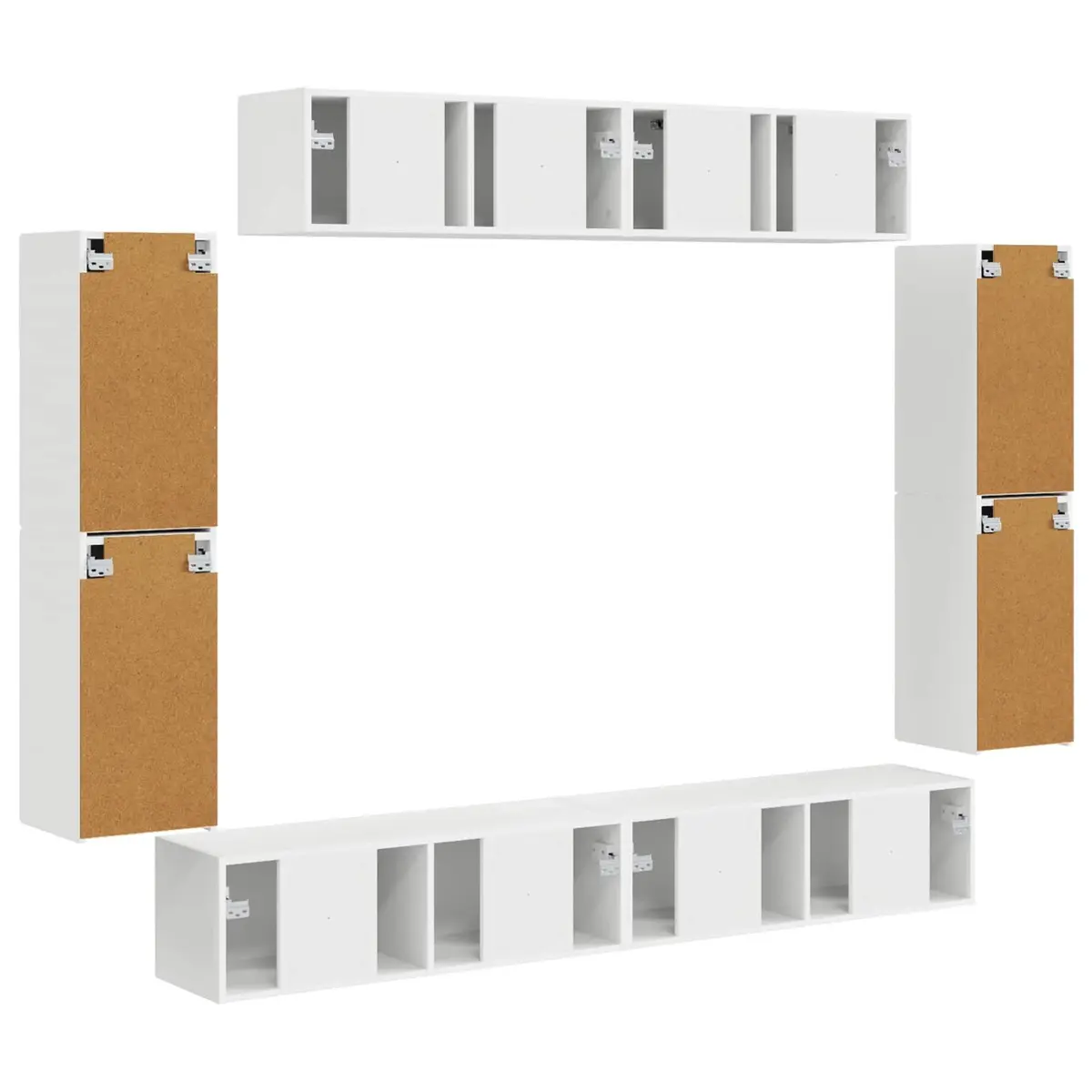 White Wall Mounted TV Cabinet Set 8 Piece Storage Unit for Organized Living Room