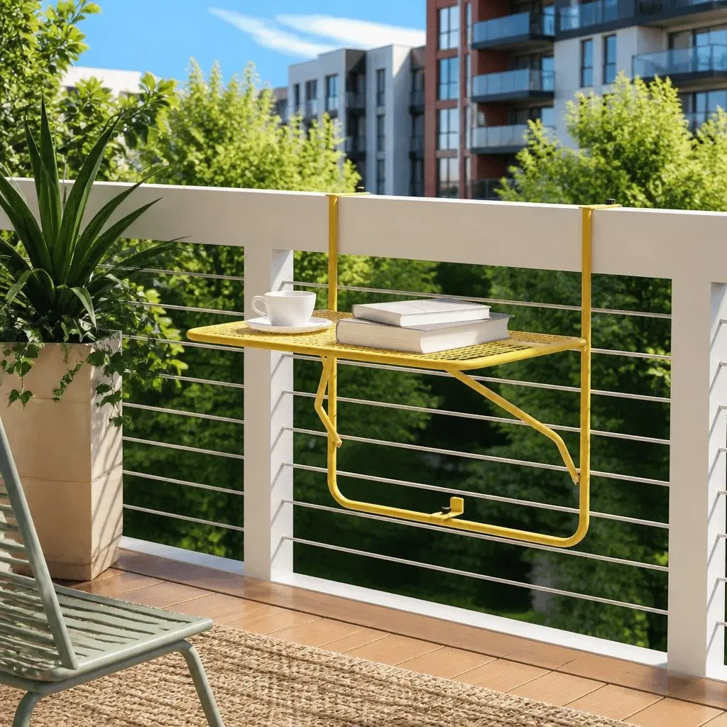 Foldable Balcony Table Outdoor Patio Coffee Side Table 60x40cm Gold Steel