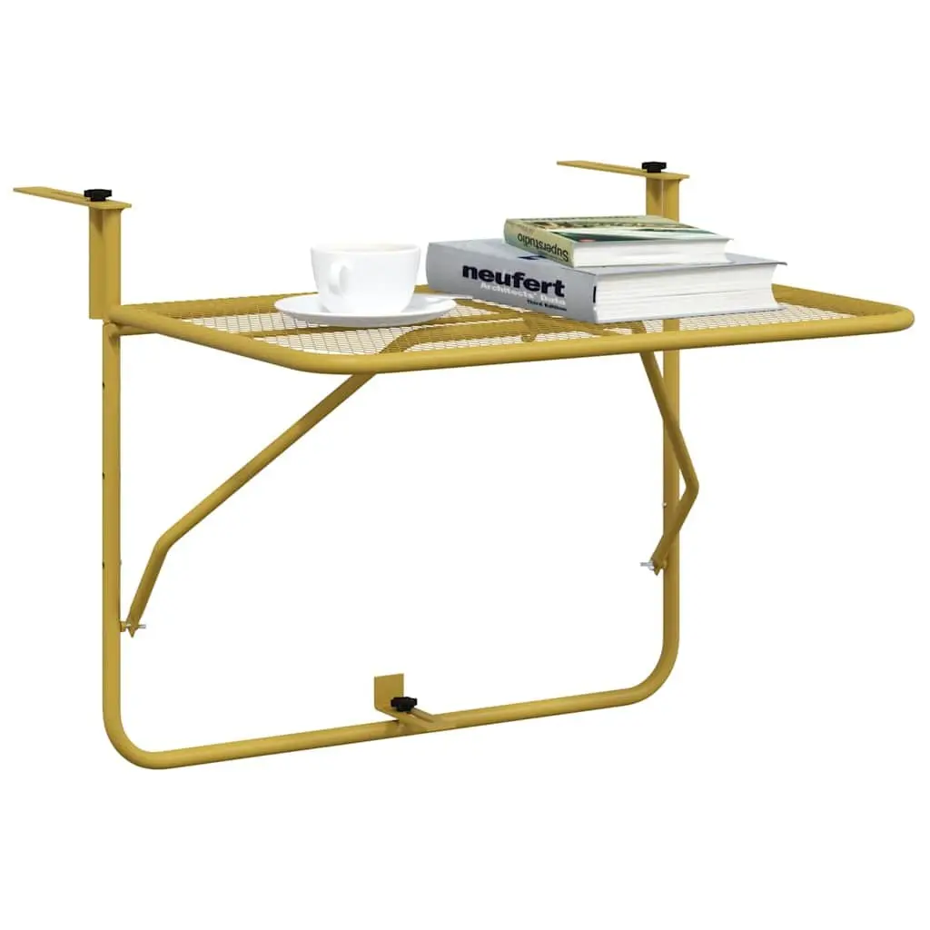 Foldable Balcony Table Outdoor Patio Coffee Side Table 60x40cm Gold Steel