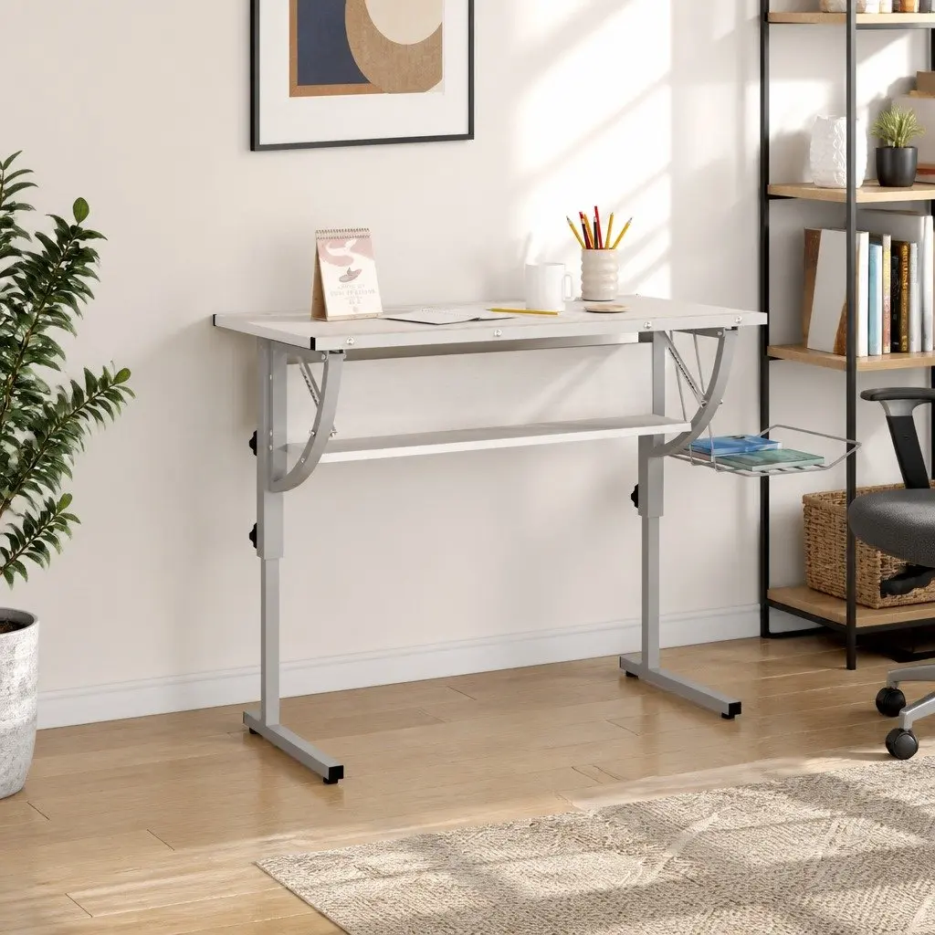 Craft Desk White Grey 110x53x(58-87)cm Adjustable Drawing Table Home Office