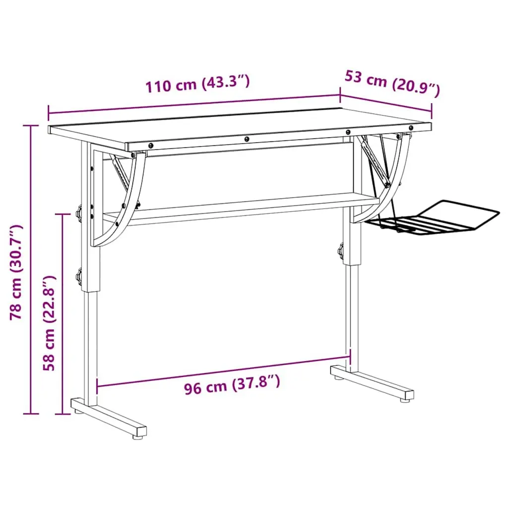 Craft Desk White Grey 110x53x(58-87)cm Adjustable Drawing Table Home Office