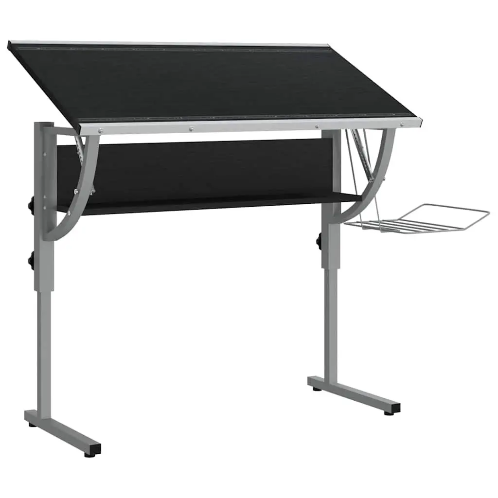 Craft Desk Adjustable Angle Tilt Desktop with Shelf Black and Grey 110 x 53 x 58-87 cm