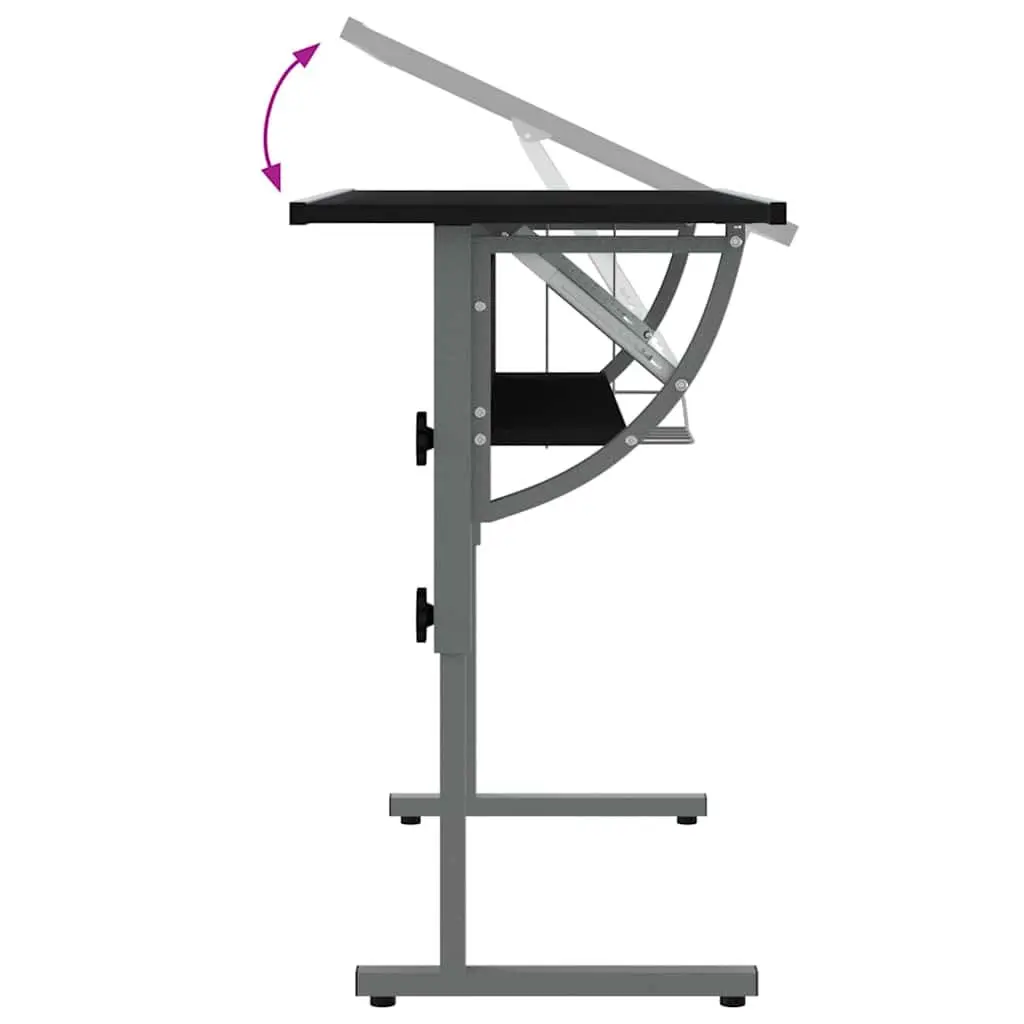 Craft Desk Adjustable Angle Tilt Desktop with Shelf Black and Grey 110 x 53 x 58-87 cm