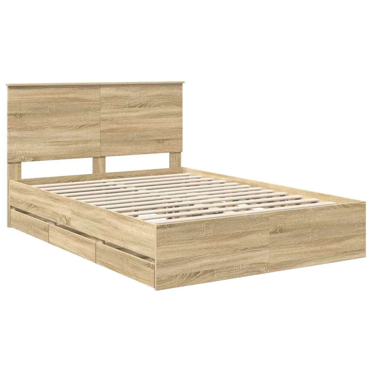 Bed Frame with Storage Drawers Engineered Wood Brown Modern 150 x 200 cm