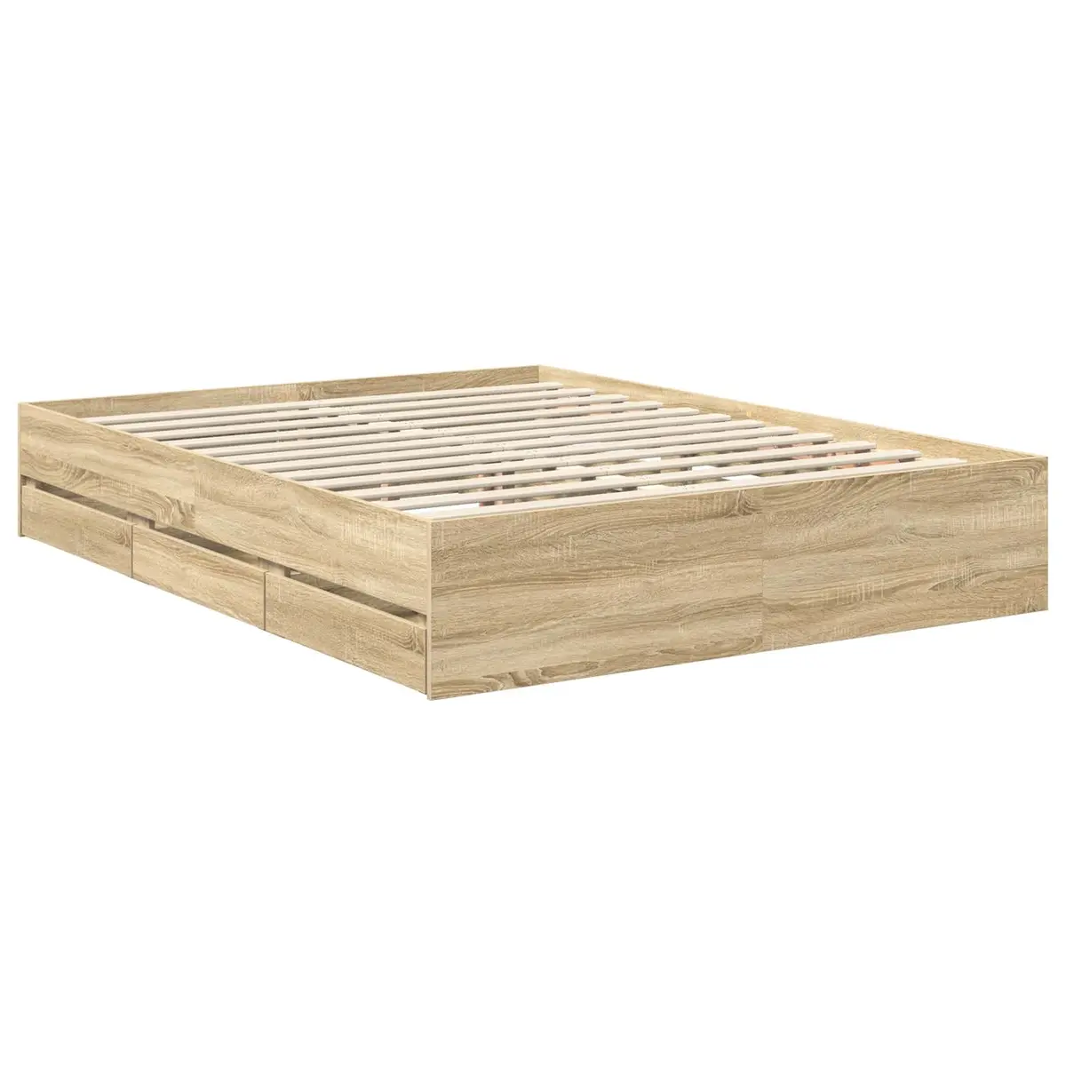 Bed Frame with Storage Drawers Engineered Wood Brown Modern 150 x 200 cm