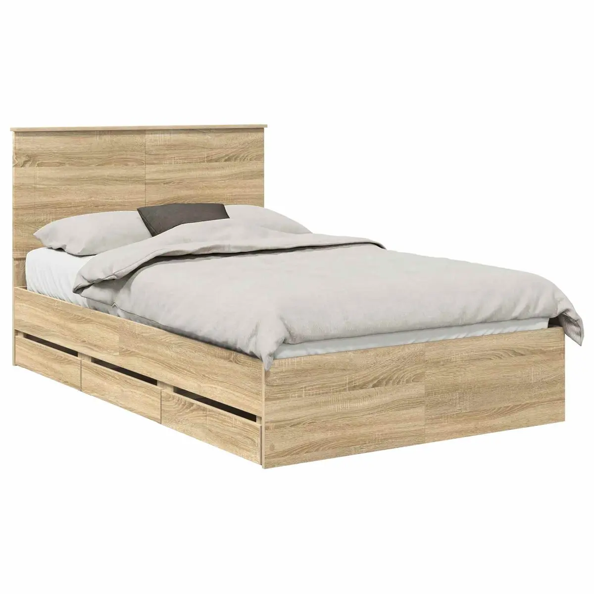 Bed Frame with Storage Drawer Modern Engineered Wood Sonoma Oak 135 x 190 cm