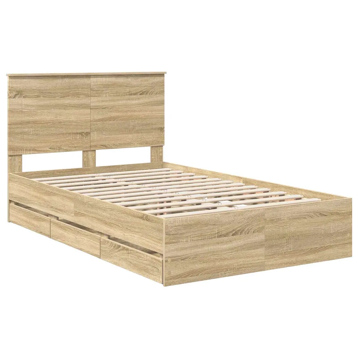 Bed Frame with Storage Drawer Modern Engineered Wood Sonoma Oak 135 x 190 cm
