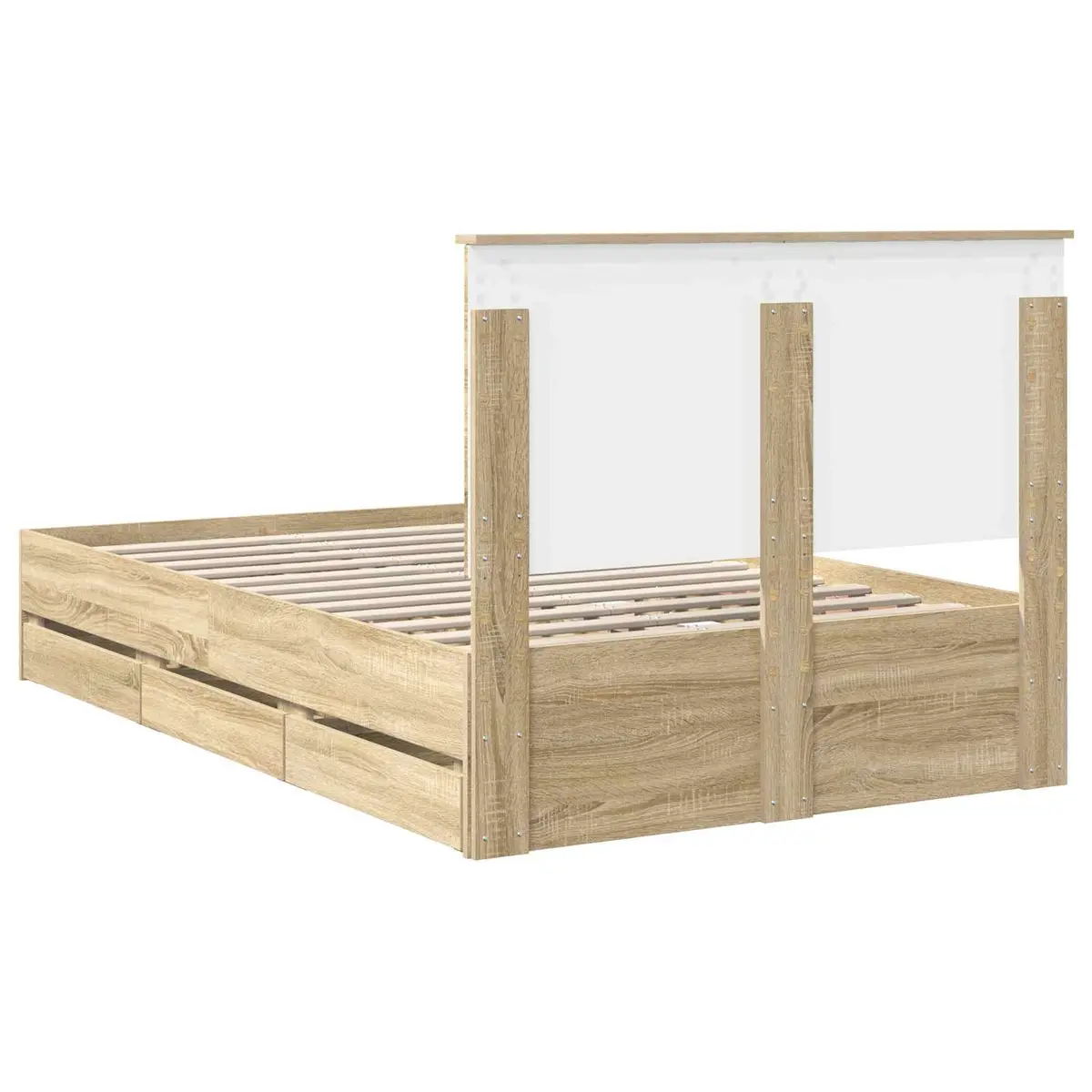 Bed Frame with Storage Drawer Modern Engineered Wood Sonoma Oak 135 x 190 cm