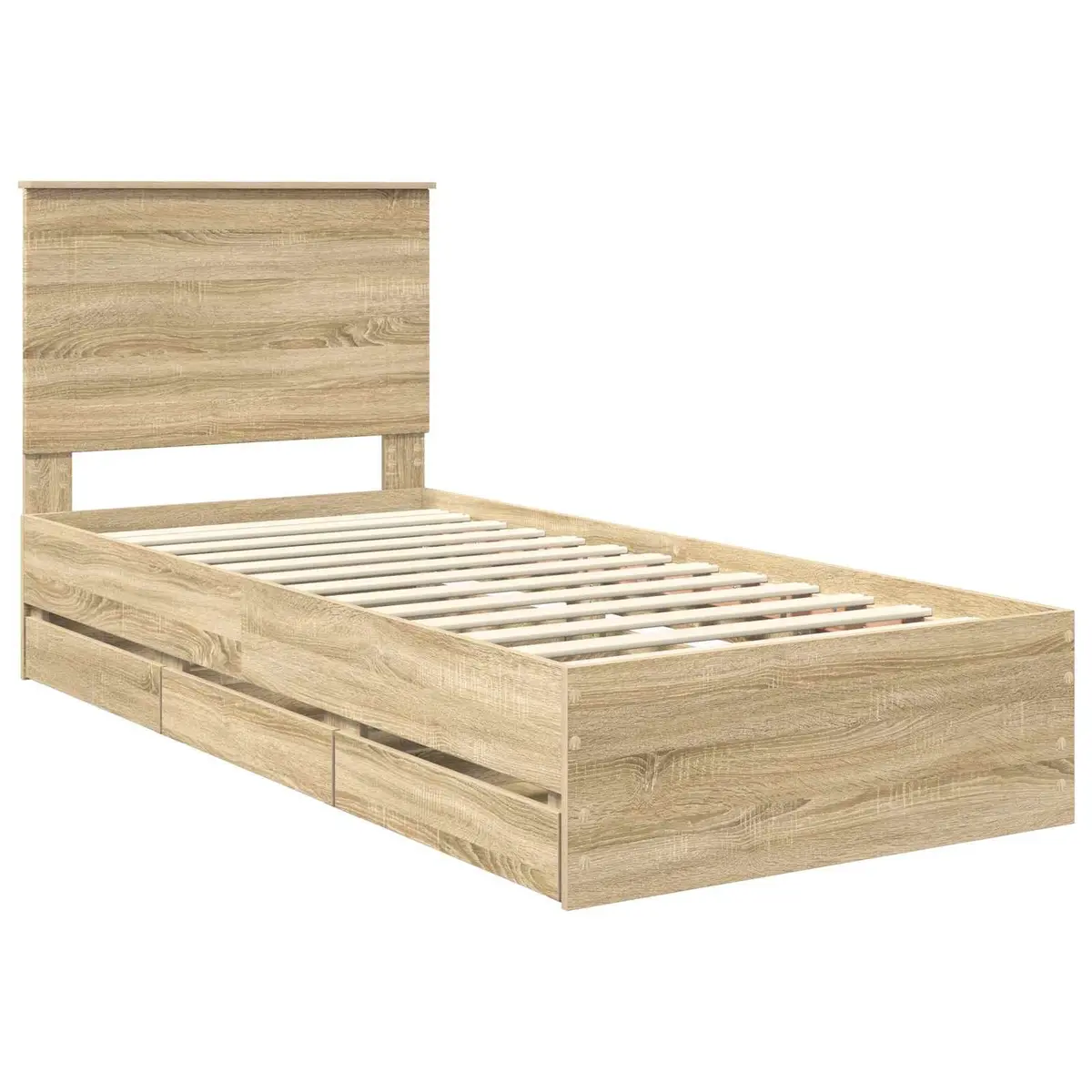 Storage Drawer Bed Frame Modern Sonoma Oak 90x190cm Engineered Wood with Slatted Base