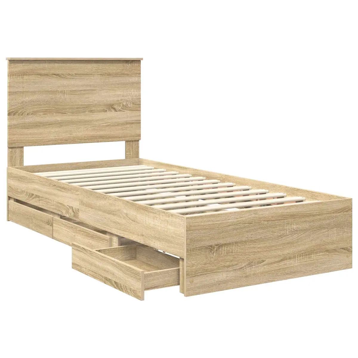 Storage Drawer Bed Frame Modern Sonoma Oak 90x190cm Engineered Wood with Slatted Base