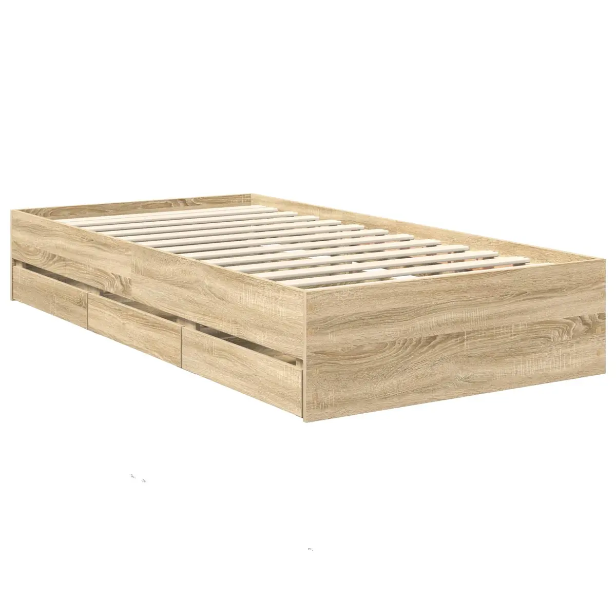 Storage Drawer Bed Frame Modern Sonoma Oak 90x190cm Engineered Wood with Slatted Base