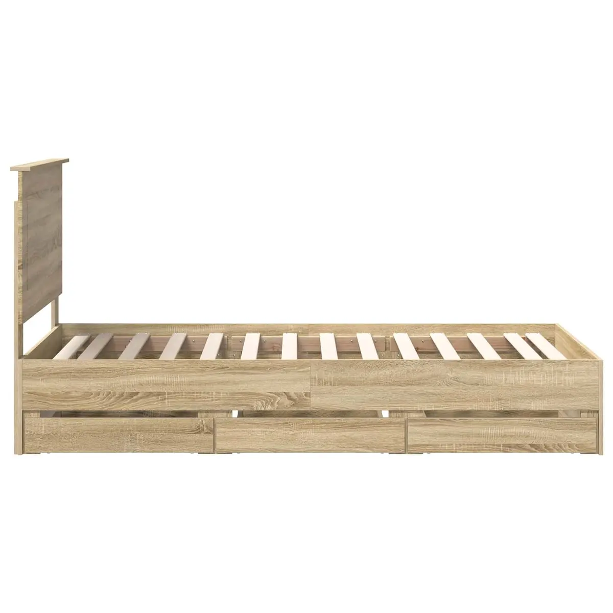 Storage Drawer Bed Frame Modern Sonoma Oak 90x190cm Engineered Wood with Slatted Base