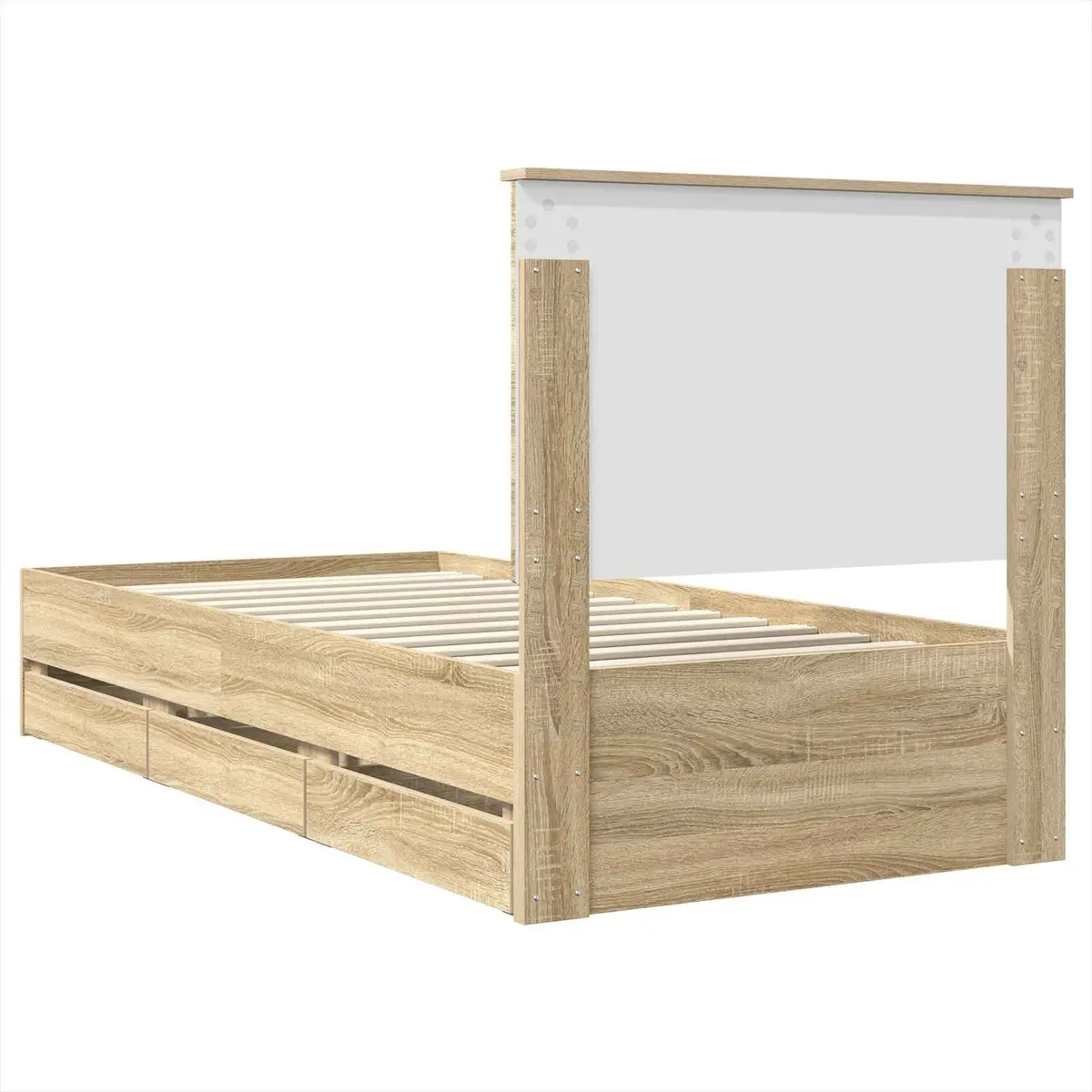 Storage Drawer Bed Frame Modern Sonoma Oak 90x190cm Engineered Wood with Slatted Base