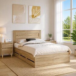 Bed Frame with Storage Drawer Sonoma Oak Brown 135 x 190 cm Engineered Wood